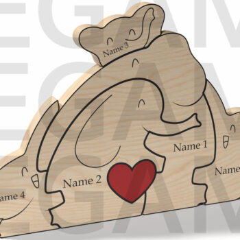Intra απο ξύλο plywood 3mm-4mm πάχος – Εξατομικευμένο Elephant Family Puzzle Δίασταση  20x20 cm INTRAFABR-121878413 - Image 2