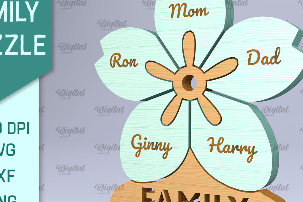 Intra απο ξύλο plywood 3mm-4mm πάχος – Εξατομικευμένο Family Puzzle Cut Laser Δίασταση  20x20 cm INTRAFABR-90813209