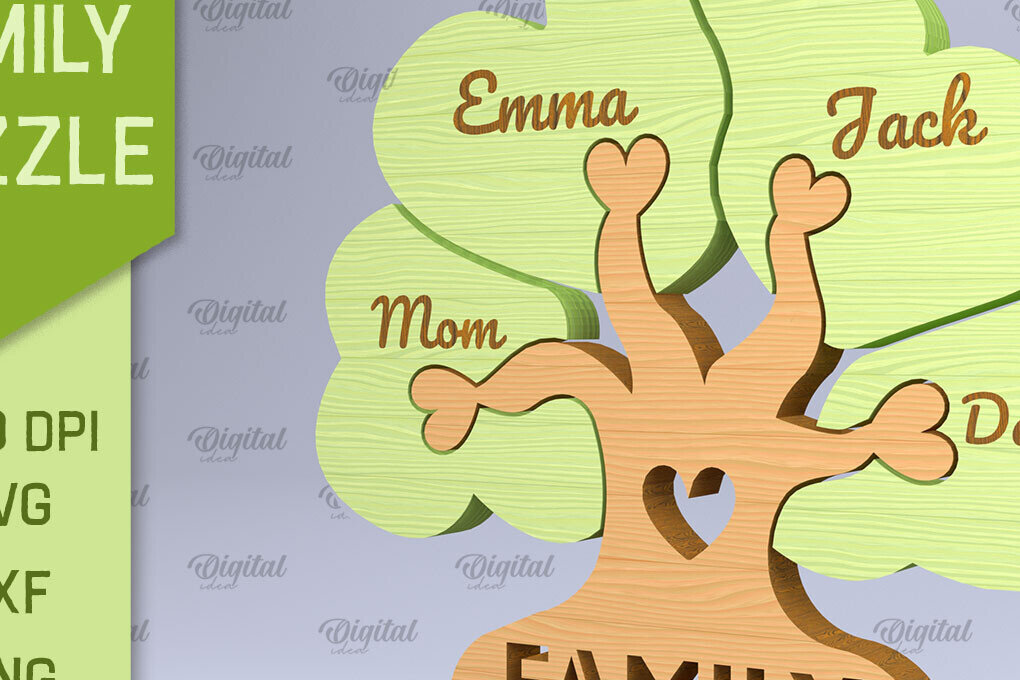 Intra απο ξύλο plywood 3mm-4mm πάχος – Εξατομικευμένο Family Puzzle Cut Laser Δίασταση  20x20 cm INTRAFABR-90813245