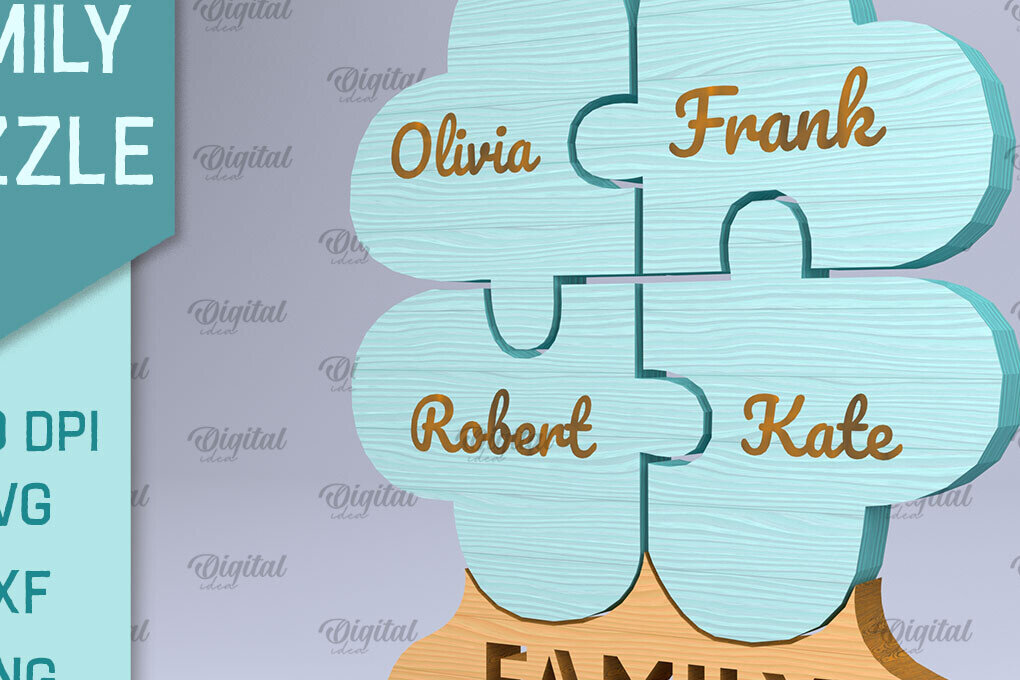 Intra απο ξύλο plywood 3mm-4mm πάχος – Εξατομικευμένο Family Puzzle Cut Laser Δίασταση  20x20 cm INTRAFABR-90813334