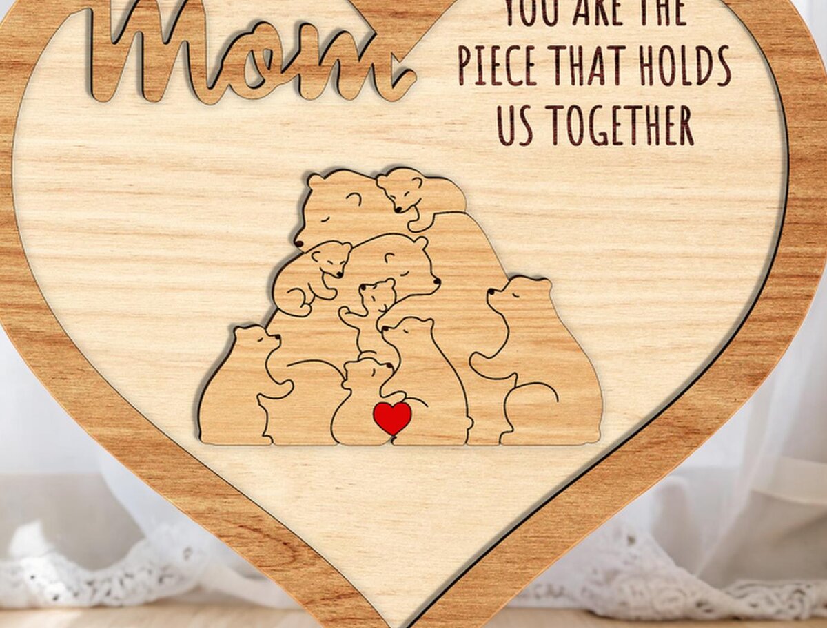 Intra απο ξύλο plywood 3mm-4mm πάχος – Εξατομικευμένο Floral Bear Family Δίασταση  20x20 cm INTRAFABR-117970641