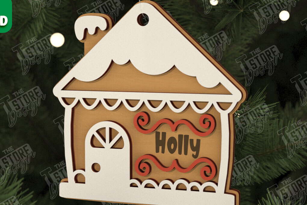 Intra απο ξύλο plywood 3mm-4mm πάχος – Εξατομικευμένο στολίδι Gingerbread House Δίασταση  20x20 cm INTRAFABR-106125519