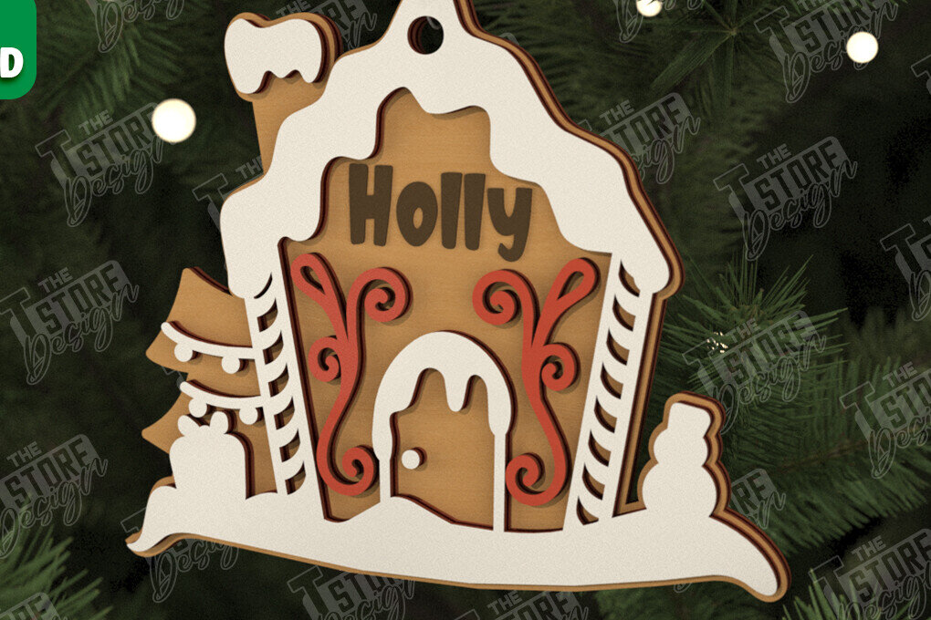 Intra απο ξύλο plywood 3mm-4mm πάχος – Εξατομικευμένο στολίδι Gingerbread House Δίασταση  20x20 cm INTRAFABR-106125302