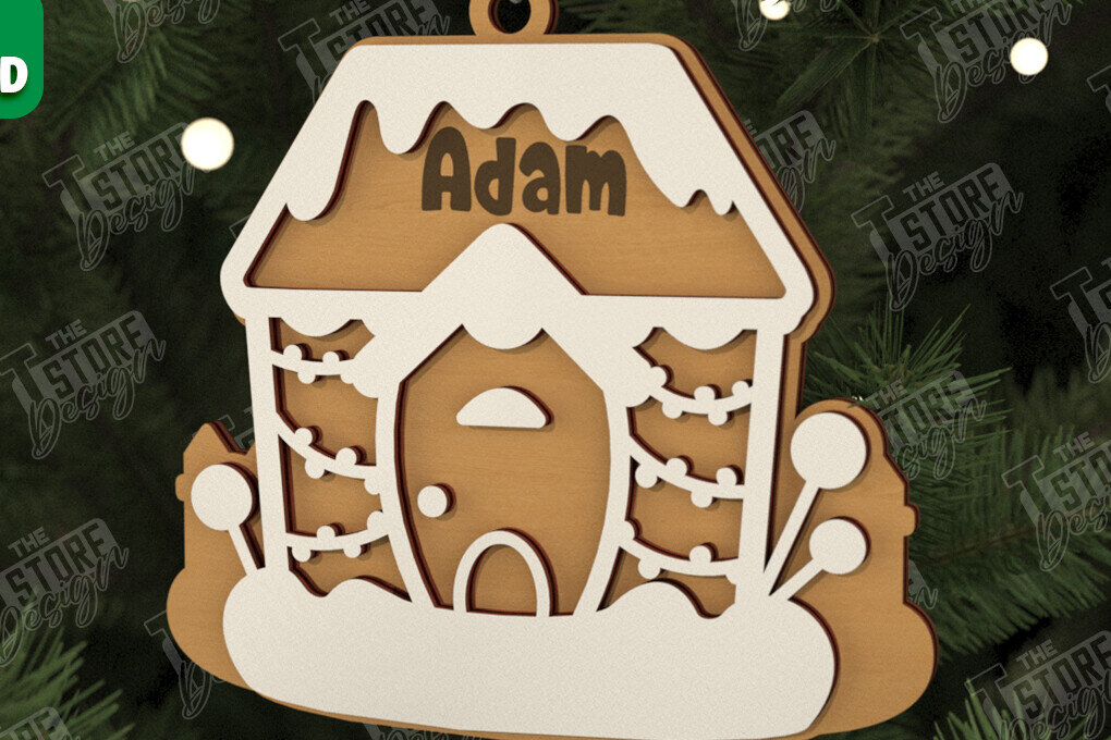Intra απο ξύλο plywood 3mm-4mm πάχος – Εξατομικευμένο στολίδι Gingerbread House Δίασταση  20x20 cm INTRAFABR-106125320