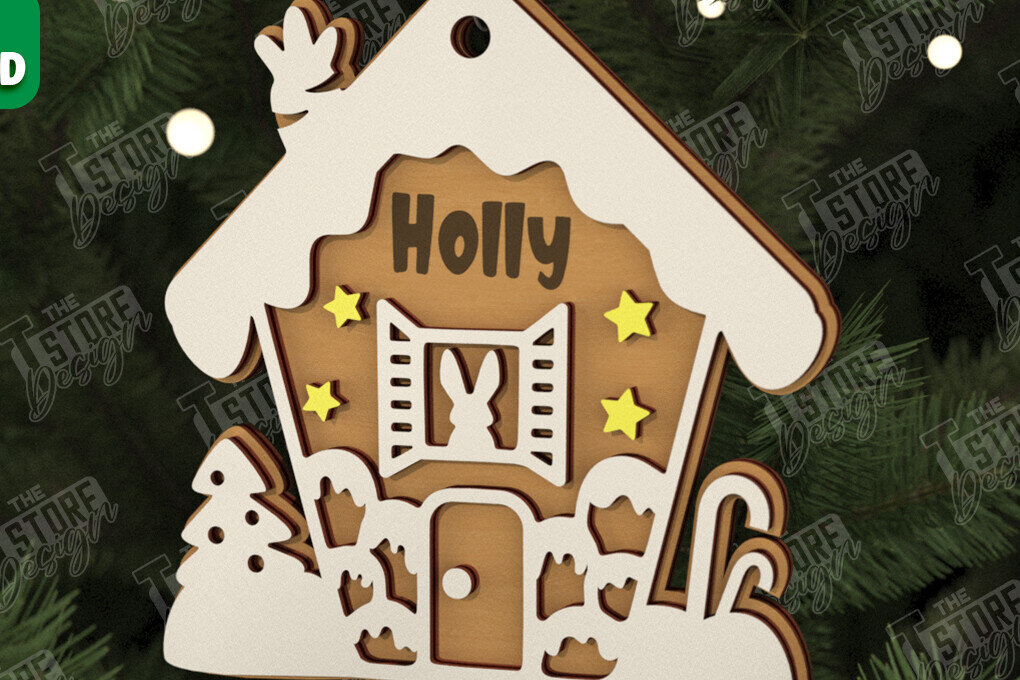 Intra απο ξύλο plywood 3mm-4mm πάχος – Εξατομικευμένο στολίδι Gingerbread House Δίασταση  20x20 cm INTRAFABR-106125337