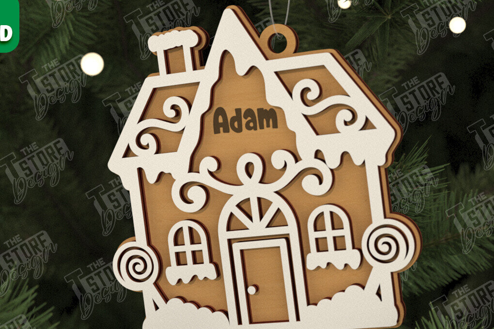 Intra απο ξύλο plywood 3mm-4mm πάχος – Εξατομικευμένο στολίδι Gingerbread House Δίασταση  20x20 cm INTRAFABR-106125362