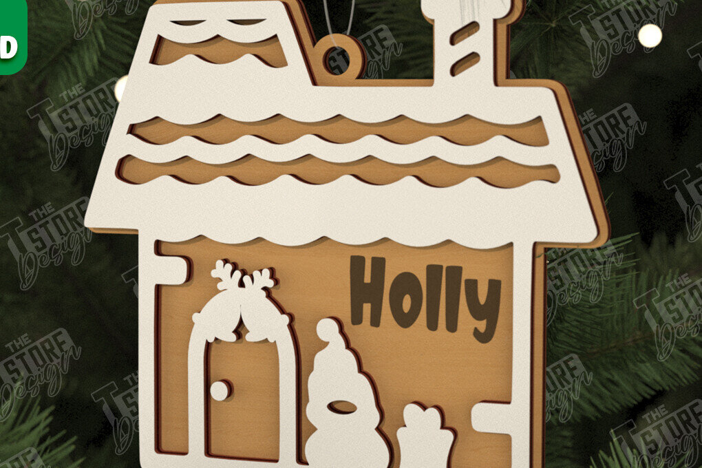 Intra απο ξύλο plywood 3mm-4mm πάχος – Εξατομικευμένο στολίδι Gingerbread House Δίασταση  20x20 cm INTRAFABR-106125392