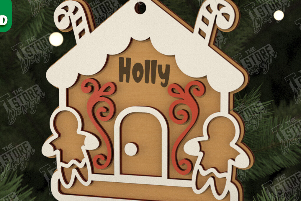 Intra απο ξύλο plywood 3mm-4mm πάχος – Εξατομικευμένο στολίδι Gingerbread House Δίασταση  20x20 cm INTRAFABR-106125462