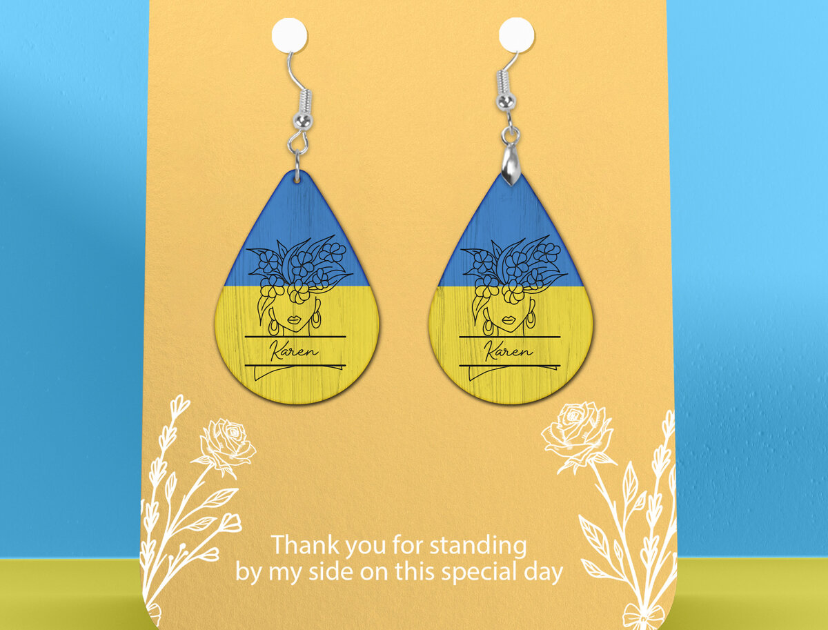 Intra απο ξύλο plywood 3mm-4mm πάχος – Εξατομικευμένο σκουλαρίκι Girl Flower Ukraine Δίασταση  5x5 cm INTRAFABR-26597299