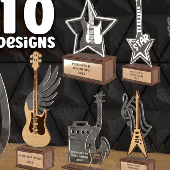 Intra απο ξύλο plywood 3mm-4mm πάχος – Εξατομικευμένη δέσμη τροπαίων βραβείων κιθάρας Δίασταση  20x20 cm INTRAFABR-110850625 - Image 1