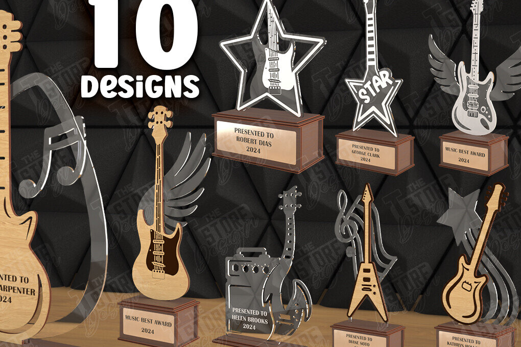 Intra απο ξύλο plywood 3mm-4mm πάχος – Εξατομικευμένη δέσμη τροπαίων βραβείων κιθάρας Δίασταση  20x20 cm INTRAFABR-110850625