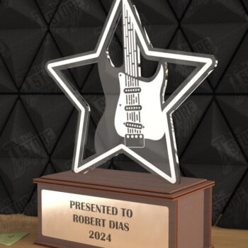 Intra απο ξύλο plywood 3mm-4mm πάχος – Εξατομικευμένη δέσμη τροπαίων βραβείων κιθάρας Δίασταση  20x20 cm INTRAFABR-110850625 - Image 3