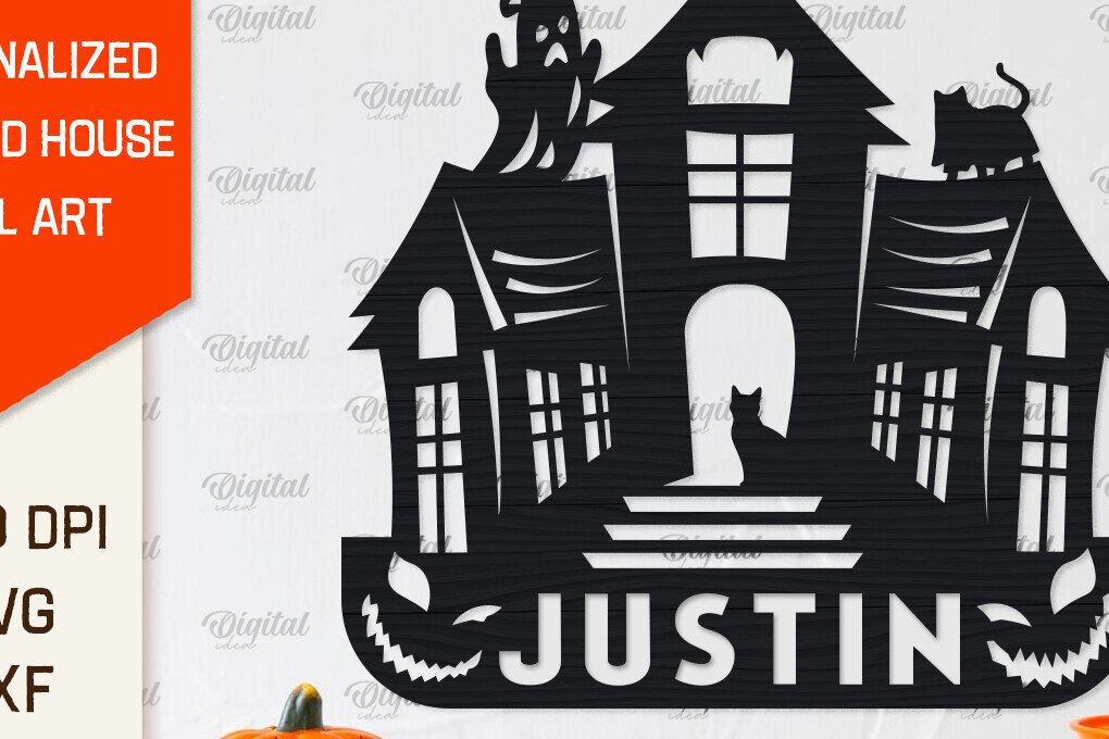 Intra απο ξύλο plywood 3mm-4mm πάχος – Εξατομικευμένη περικοπή λέιζερ Haunted House Δίασταση  20x20 cm INTRAFABR-104233523