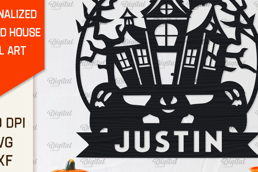 Intra απο ξύλο plywood 3mm-4mm πάχος – Εξατομικευμένη περικοπή λέιζερ Haunted House Δίασταση  20x20 cm INTRAFABR-104233006