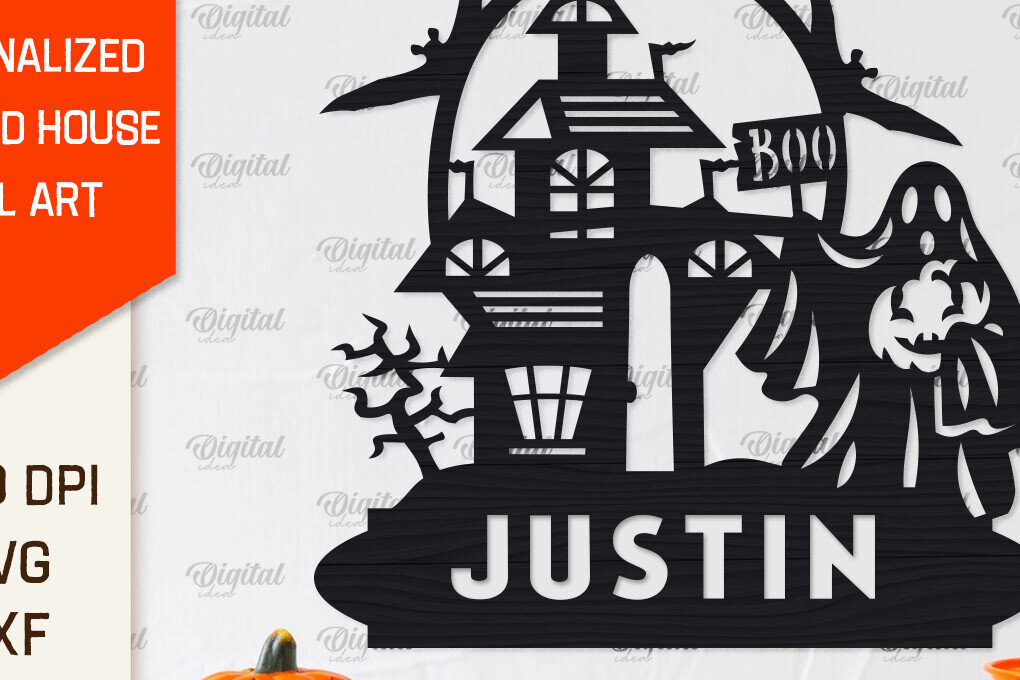 Intra απο ξύλο plywood 3mm-4mm πάχος – Εξατομικευμένη περικοπή λέιζερ Haunted House Δίασταση  20x20 cm INTRAFABR-104233158