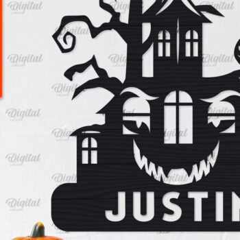 Intra απο ξύλο plywood 3mm-4mm πάχος – Εξατομικευμένη περικοπή λέιζερ Haunted House Δίασταση  20x20 cm INTRAFABR-104233383 - Image 1