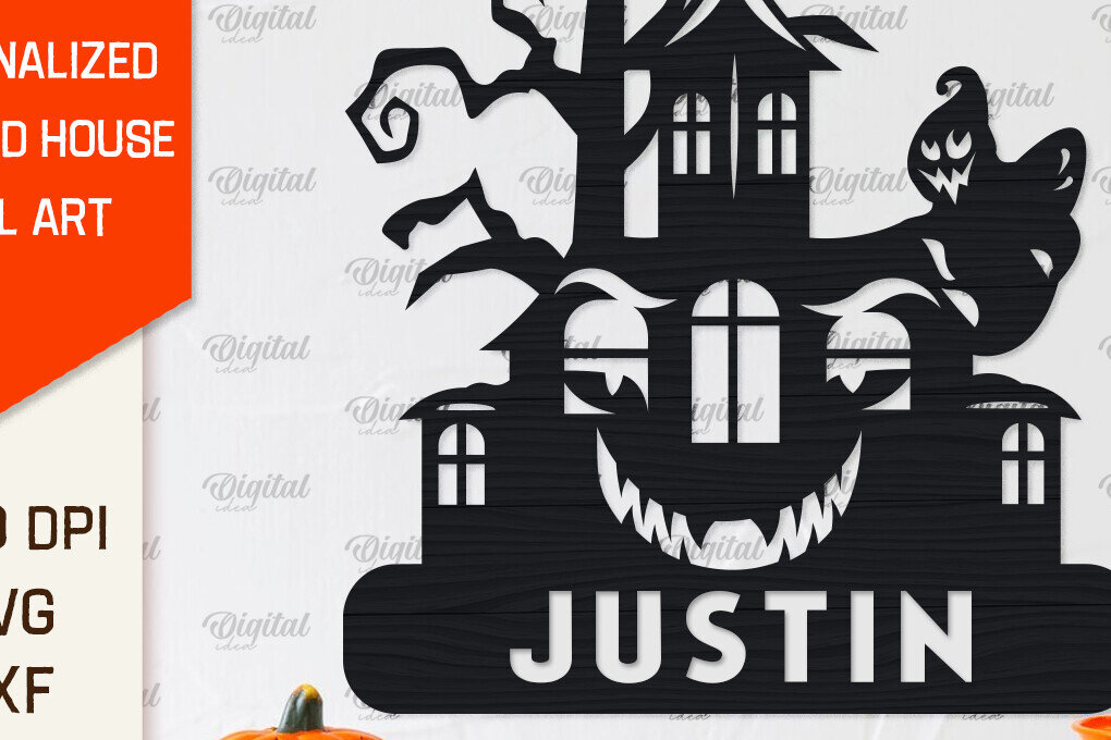 Intra απο ξύλο plywood 3mm-4mm πάχος – Εξατομικευμένη περικοπή λέιζερ Haunted House Δίασταση  20x20 cm INTRAFABR-104233383