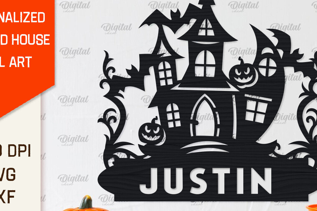 Intra απο ξύλο plywood 3mm-4mm πάχος – Εξατομικευμένη περικοπή λέιζερ Haunted House Δίασταση  20x20 cm INTRAFABR-104233431