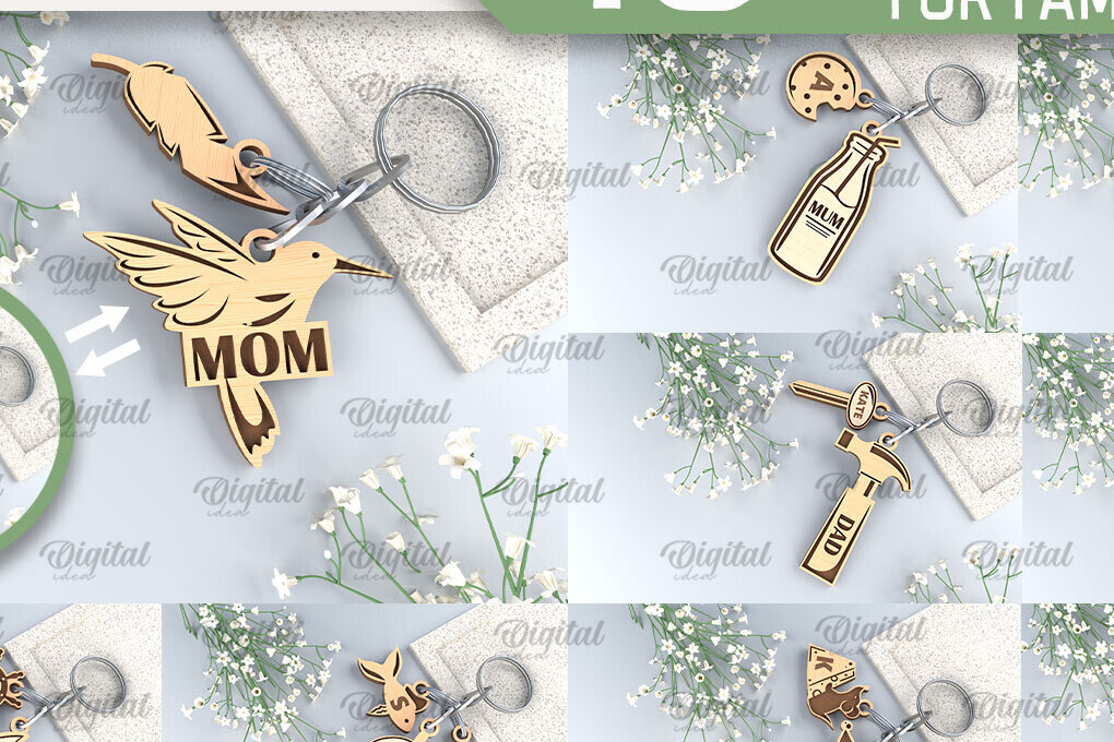 Intra απο ξύλο plywood 3mm-4mm πάχος – Εξατομικευμένο Πακέτο Family Keychains Δίασταση  5x5 cm INTRAFABR-96050534