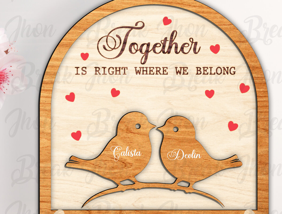 Intra απο ξύλο plywood 3mm-4mm πάχος – Προσωποποιημένο Σήμα Love Birds Δίασταση  20x20 cm INTRAFABR-114048324