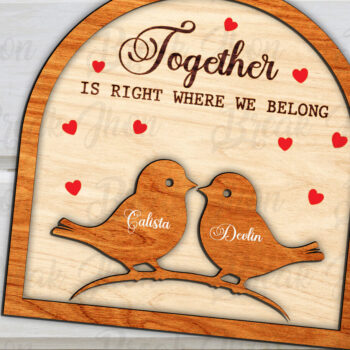 Intra απο ξύλο plywood 3mm-4mm πάχος – Προσωποποιημένο Σήμα Love Birds Δίασταση  20x20 cm INTRAFABR-114048324 - Image 2