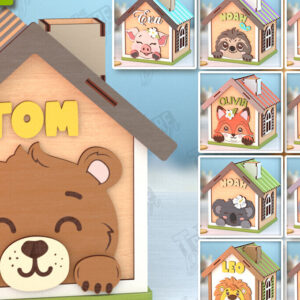 Intra απο ξύλο plywood 3mm-4mm πάχος – Εξατομικευμένη δέσμη κοπής λέιζερ Piggy Bank Δίασταση  20x20 cm INTRAFABR-120965316