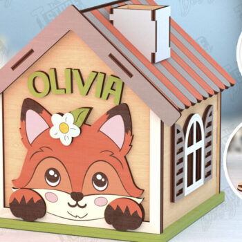 Intra απο ξύλο plywood 3mm-4mm πάχος – Εξατομικευμένη Piggy Bank | Αλεπού Δίασταση  20x20 cm INTRAFABR-120963991 - Image 1