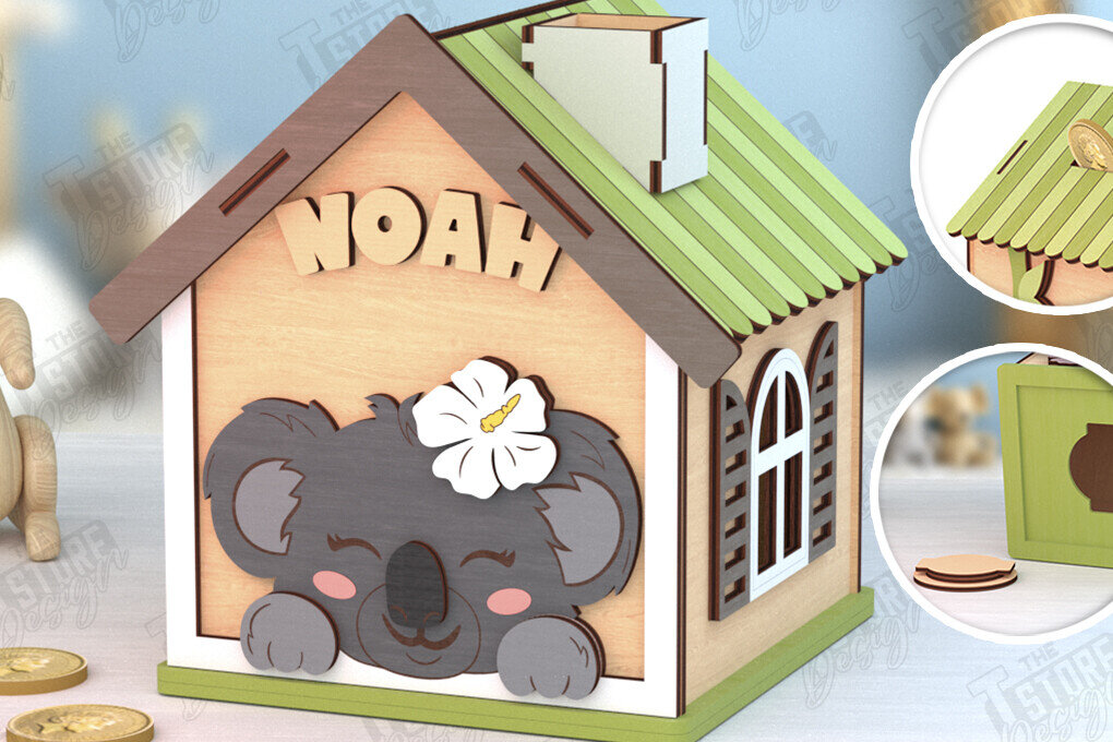 Intra απο ξύλο plywood 3mm-4mm πάχος – Personalized Piggy Bank |Koala Δίασταση  20x20 cm INTRAFABR-120963997