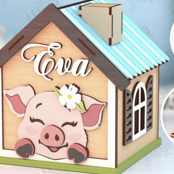 Intra απο ξύλο plywood 3mm-4mm πάχος – Εξατομικευμένη Piggy Bank | Χοίρος Δίασταση  20x20 cm INTRAFABR-120841447 - Image 1