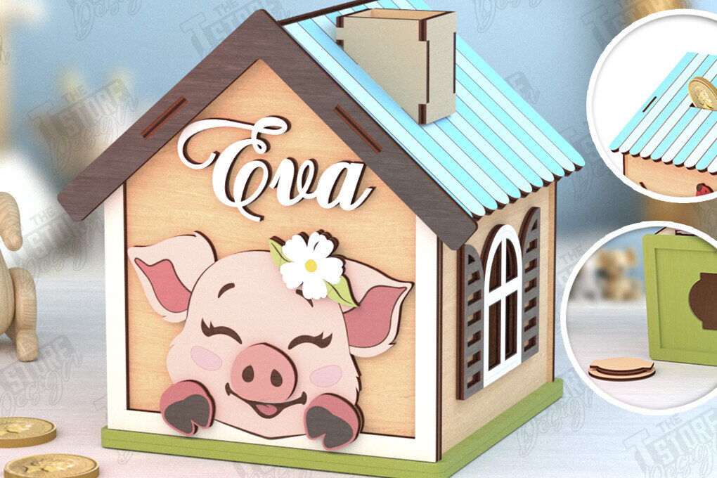 Intra απο ξύλο plywood 3mm-4mm πάχος – Εξατομικευμένη Piggy Bank | Χοίρος Δίασταση  20x20 cm INTRAFABR-120841447