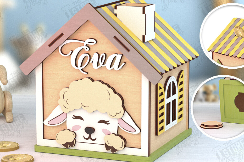 Intra απο ξύλο plywood 3mm-4mm πάχος – Personalized Piggy Bank |Πρόβατα Δίασταση  20x20 cm INTRAFABR-120841444