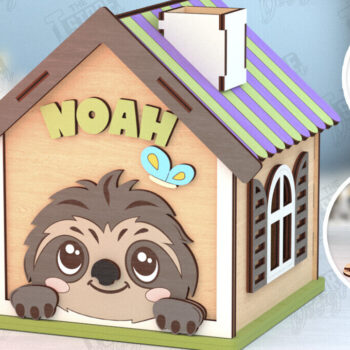 Intra απο ξύλο plywood 3mm-4mm πάχος – Personalized Piggy Bank | Sloth Δίασταση  20x20 cm INTRAFABR-120841443 - Image 1