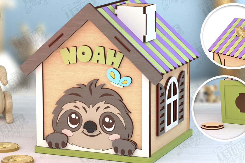 Intra απο ξύλο plywood 3mm-4mm πάχος – Personalized Piggy Bank | Sloth Δίασταση  20x20 cm INTRAFABR-120841443