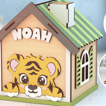 Intra απο ξύλο plywood 3mm-4mm πάχος – Personalized Piggy Bank |Tiger Δίασταση  20x20 cm INTRAFABR-120841449 - Image 1