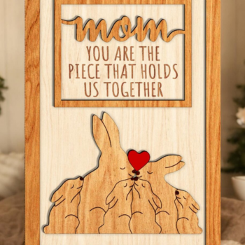 Intra απο ξύλο plywood 3mm-4mm πάχος – Εξατομικευμένη διακόσμηση Rabbit Family Stand Δίασταση 20x20 cm INTRAFABR-117970316 - Image 2