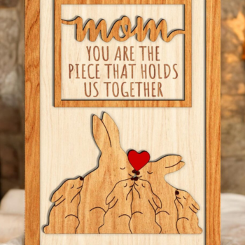 Intra απο ξύλο plywood 3mm-4mm πάχος – Εξατομικευμένη διακόσμηση Rabbit Family Stand Δίασταση 20x20 cm INTRAFABR-117970316 - Image 3