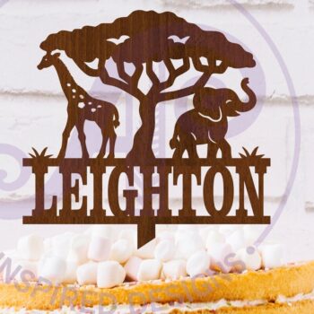 Intra απο ξύλο plywood 3mm-4mm πάχος – Προσωποποιημένο Safari Animal Cake Topper Δίασταση 20x20 cm INTRAFABR-116779429 - Image 1