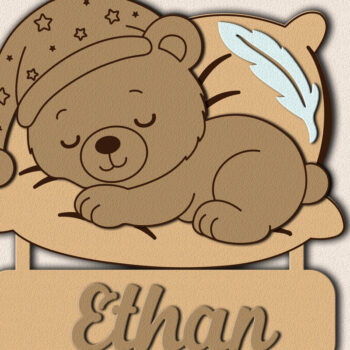 Intra απο ξύλο plywood 3mm-4mm πάχος – Personalized Sleeping Animals Kids Name Δίασταση  20x20 cm INTRAFABR-123578894 - Image 7