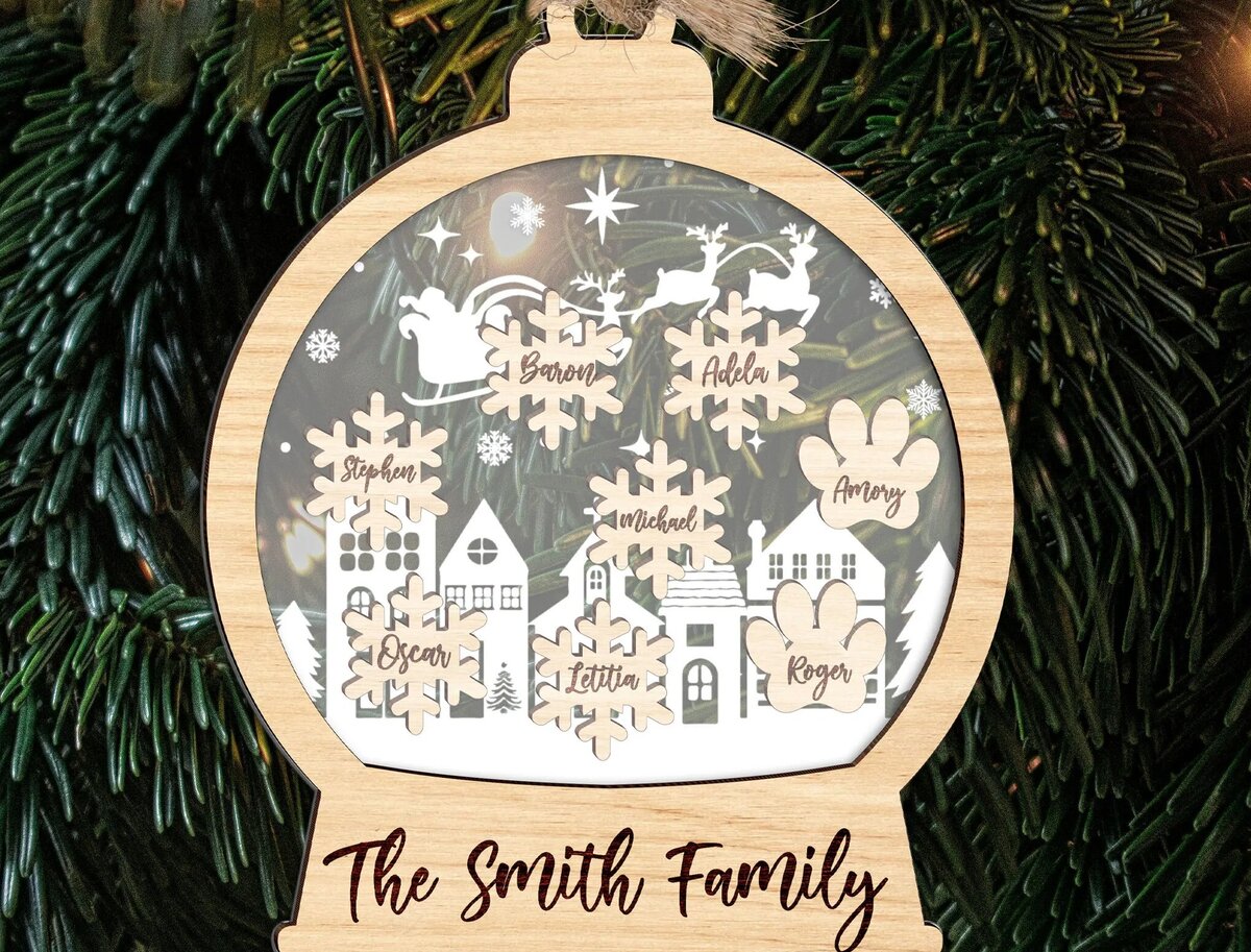 Intra απο ξύλο plywood 3mm-4mm πάχος – Εξατομικευμένο οικογενειακό στολίδι με νιφάδα χιονιού Δίασταση  20x20 cm INTRAFABR-111372499