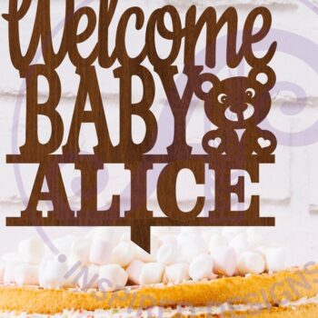 Intra απο ξύλο plywood 3mm-4mm πάχος – Εξατομικευμένο Welcome Baby Cake Topper Δίασταση 20x20 cm INTRAFABR-117044972 - Image 1