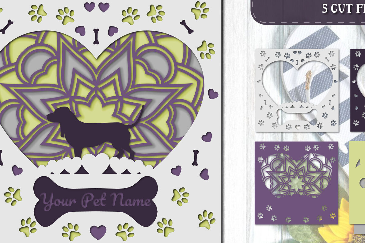 Intra απο ξύλο plywood 3mm-4mm πάχος – Pet Dog 3D Layered Papercut Basset Hound Δίασταση  20x20 cm INTRAFABR-81324632