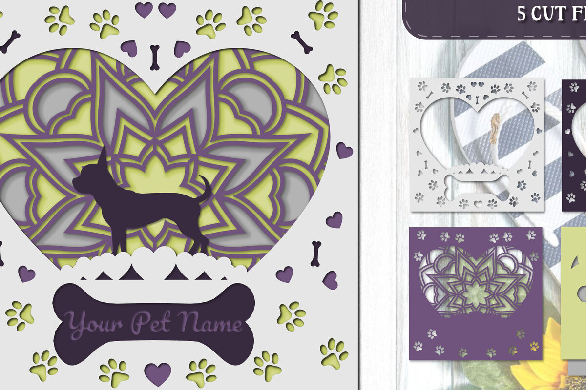 Intra απο ξύλο plywood 3mm-4mm πάχος – Pet Dog 3D Layered Papercut - Chihuahua Δίασταση  20x20 cm INTRAFABR-81325168