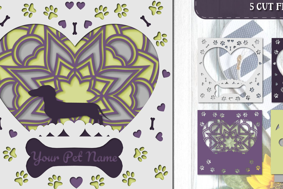 Intra απο ξύλο plywood 3mm-4mm πάχος – Pet Dog 3D Layered Papercut - Dachshund Δίασταση  20x20 cm INTRAFABR-81325107