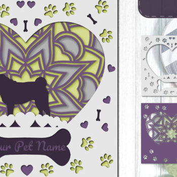 Intra απο ξύλο plywood 3mm-4mm πάχος – Pet Dog 3D Layered Papercut - Pug Δίασταση  20x20 cm INTRAFABR-81324760 - Image 1