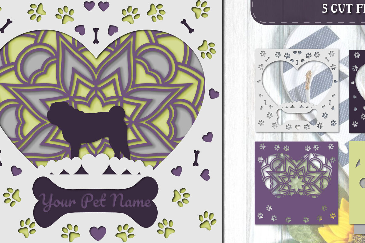 Intra απο ξύλο plywood 3mm-4mm πάχος – Pet Dog 3D Layered Papercut - Pug Δίασταση  20x20 cm INTRAFABR-81324760