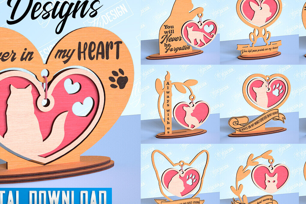 Intra απο ξύλο plywood 3mm-4mm πάχος – Μνημείο κατοικίδιων κρεμαστή δέσμη καρδιών | CNC Δίασταση  20x20 cm INTRAFABR-99262901