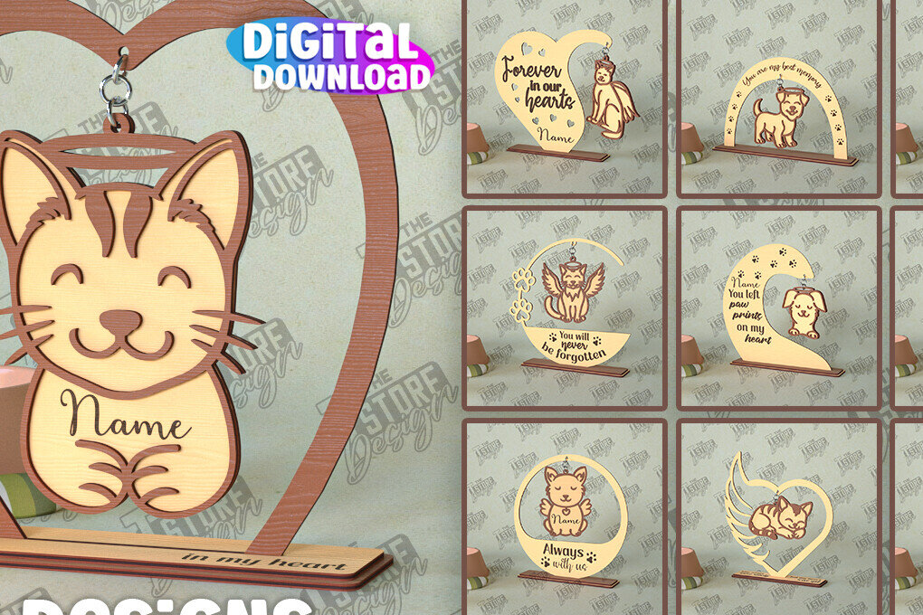 Intra απο ξύλο plywood 3mm-4mm πάχος – Μνημείο κατοικίδιων κρεμαστή δέσμη καρδιών | CNC Δίασταση  20x20 cm INTRAFABR-98699155