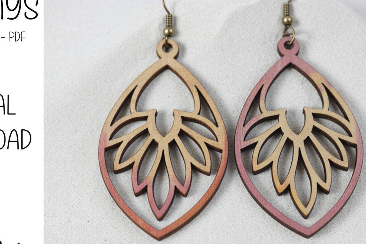 Intra απο ξύλο plywood 3mm-4mm πάχος – Σκουλαρίκια με πέταλα με Δίασταση  5x5 cm INTRAFABR-121663926