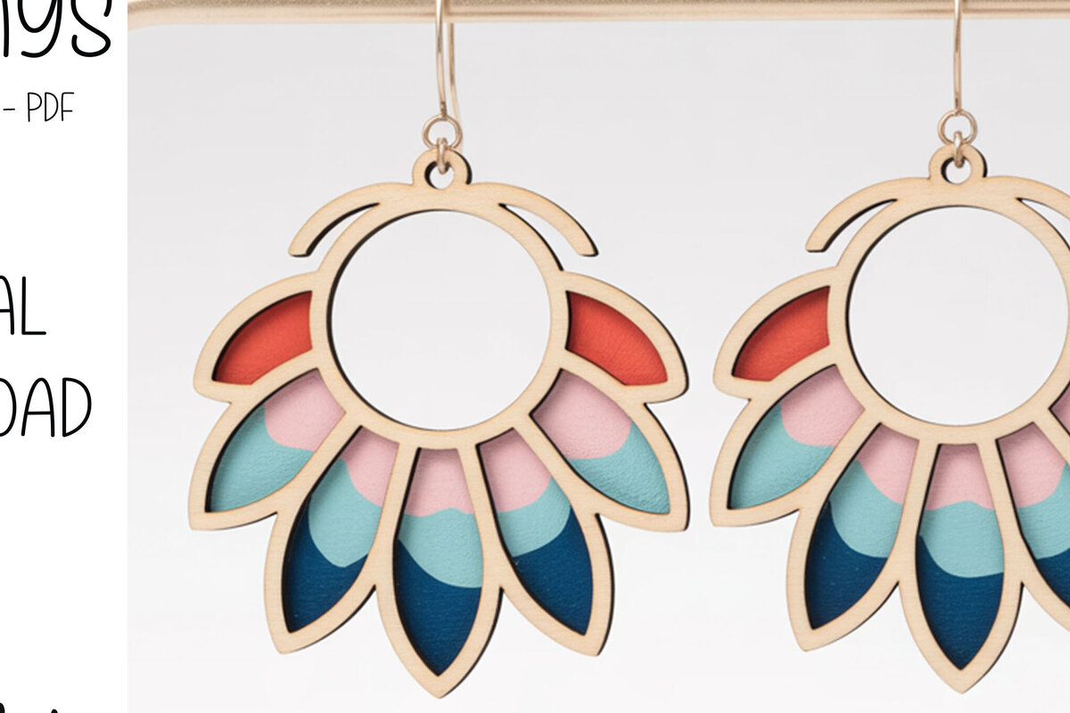 Intra απο ξύλο plywood 3mm-4mm πάχος – Σκουλαρίκια με στεφάνι με πέταλα Δίασταση  5x5 cm INTRAFABR-122936090