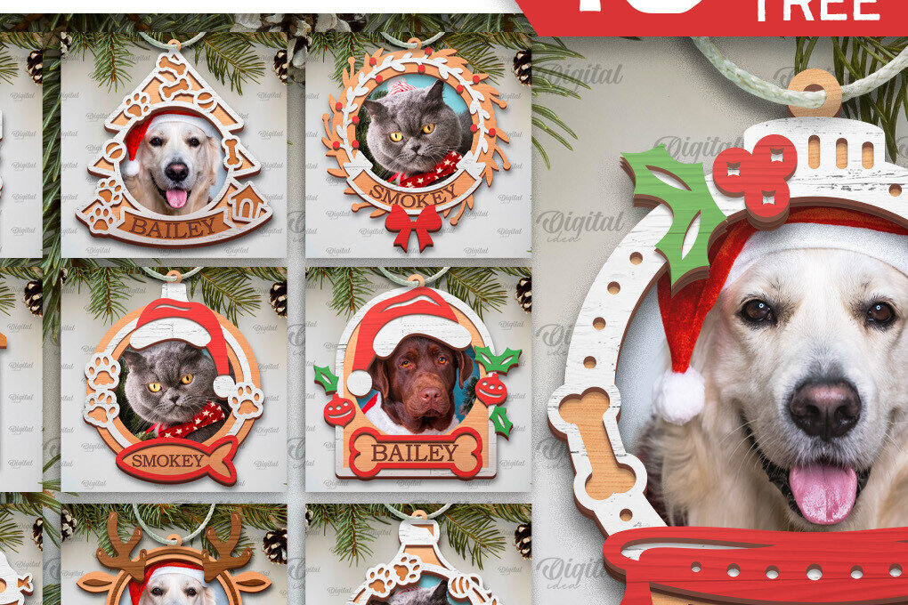 Intra απο ξύλο plywood 3mm-4mm πάχος – Pets Χριστουγεννιάτικα στολίδια LaserCut Πακέτο Δίασταση  20x20 cm INTRAFABR-104865568